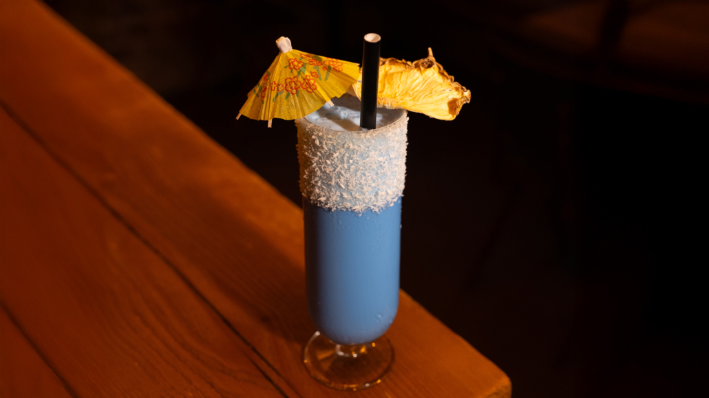 Smurfacolada summer cocktail crafted by Isaac's BBQ crew