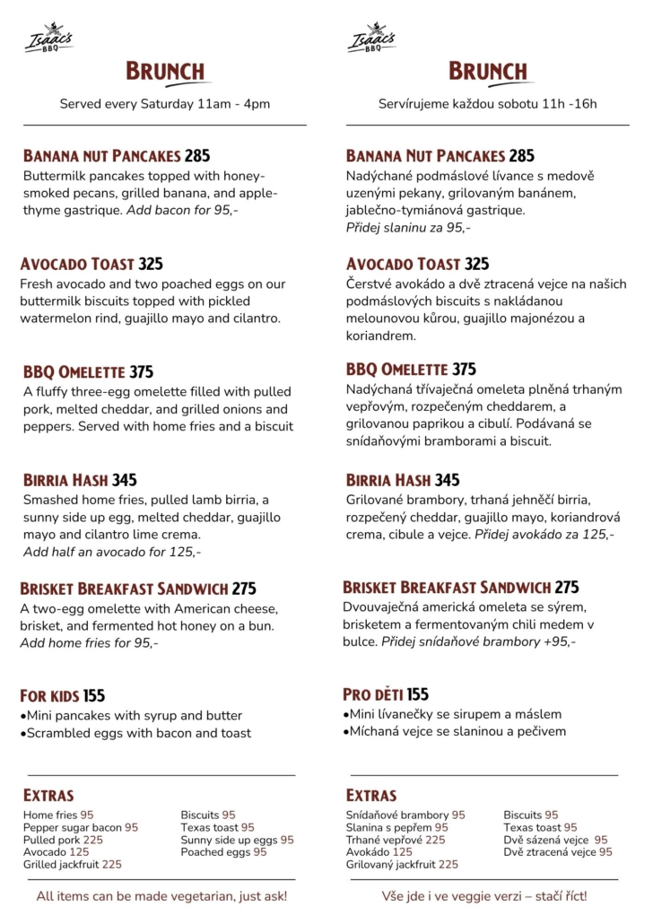 Brunch menu 2026